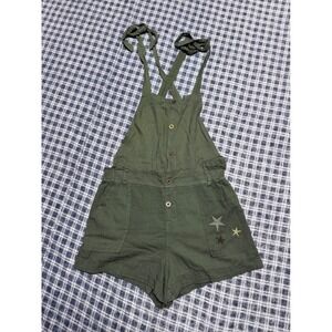 Vintage Havana Olive Green Linen Blend Star Embroidered Romper Shortalls Large